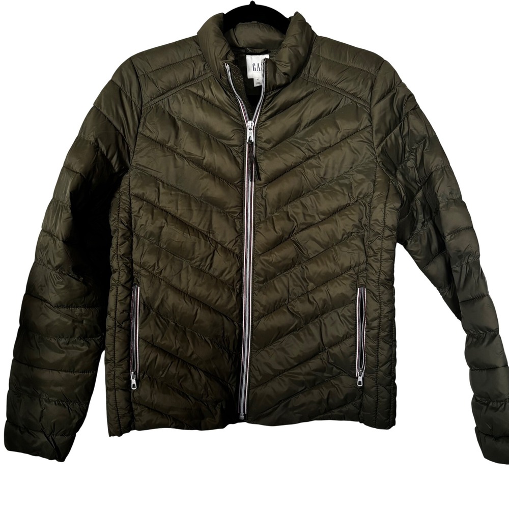 Gap Women's Puffer Jacket Small Army Green Lightweight Quilted Full Zip